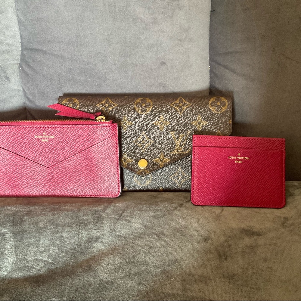 Louis Vuitton Monogram Envelope Jeanne Wallet with Fuchsia Card Holders